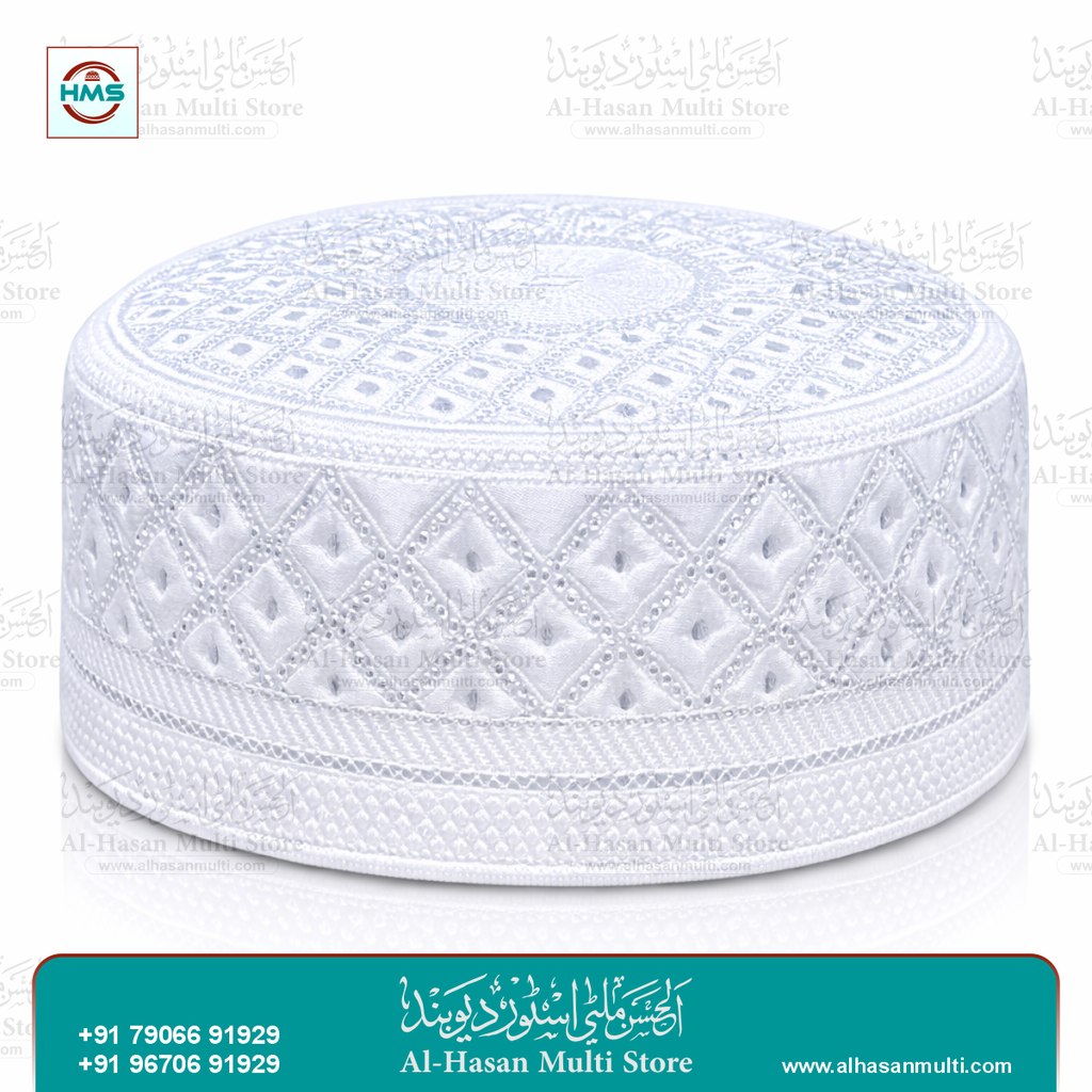 White Diamond Embroidered Prayer Topi