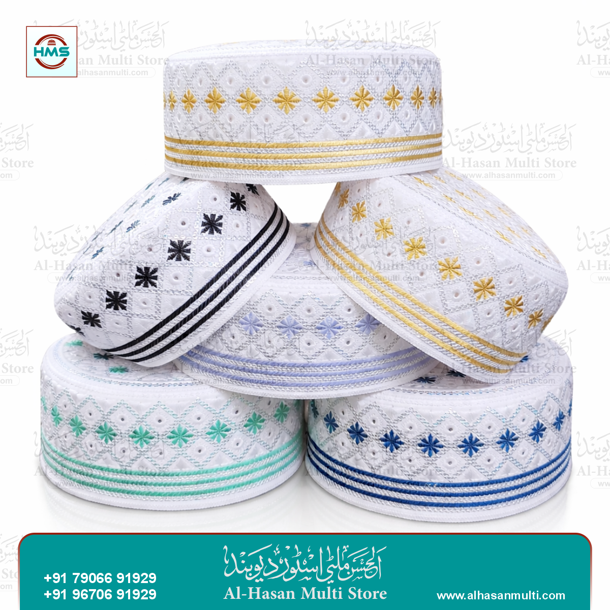 Diamond Floral Embroidered Muslim Topi