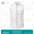 Pearl White Leaf Jacquard Sadri Waistcoat for Men