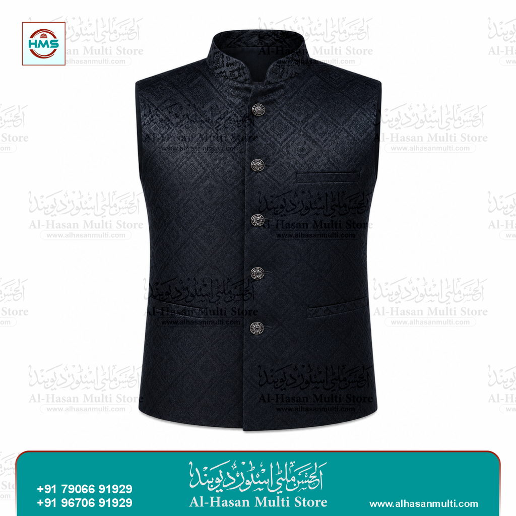 Royal Eggplant Paisley Jacquard Sadri Waistcoat for Men