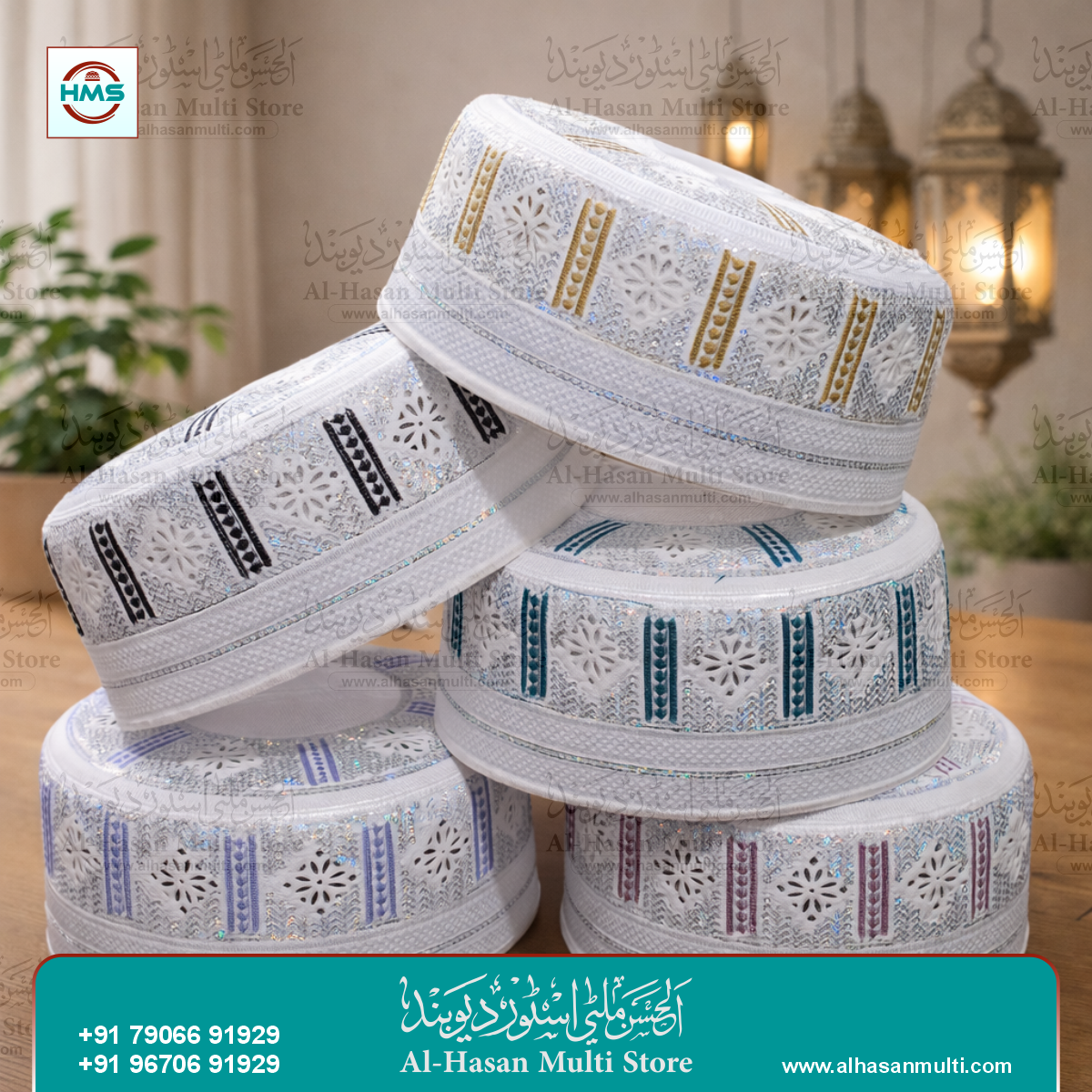 Floral Stripe Embroidered Muslim Topi