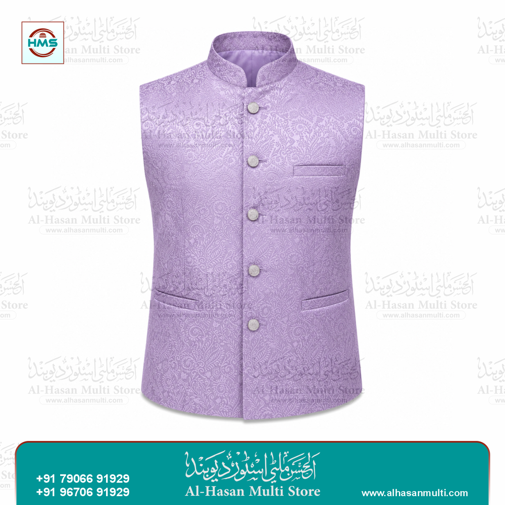 Lavender Mist Floral Jacquard Sadri Waistcoat for Men
