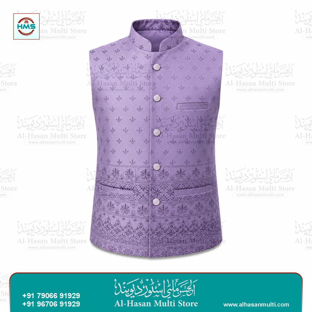 Lilac Mauve Dual Pattern Jacquard Sadri Waistcoat for Men