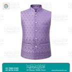 Lilac Mauve Dual Pattern Jacquard Sadri Waistcoat for Men