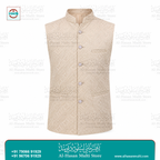 Champagne Gold Sequin Embroidered Sadri Waistcoat for Men