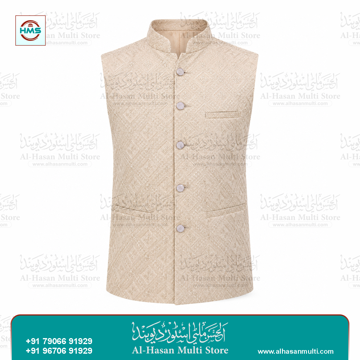 Champagne Gold Sequin Embroidered Sadri Waistcoat for Men