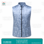 Ice Blue Floral Jacquard Sadri Waistcoat for Men