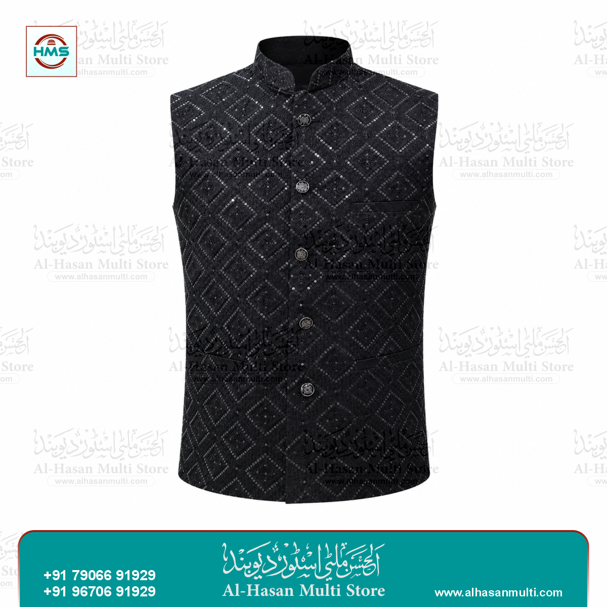 The Midnight Black Geometric Sequined Sadri