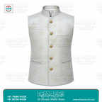 Royal Indigo Floral Jacquard Sadri Waistcoat for Men