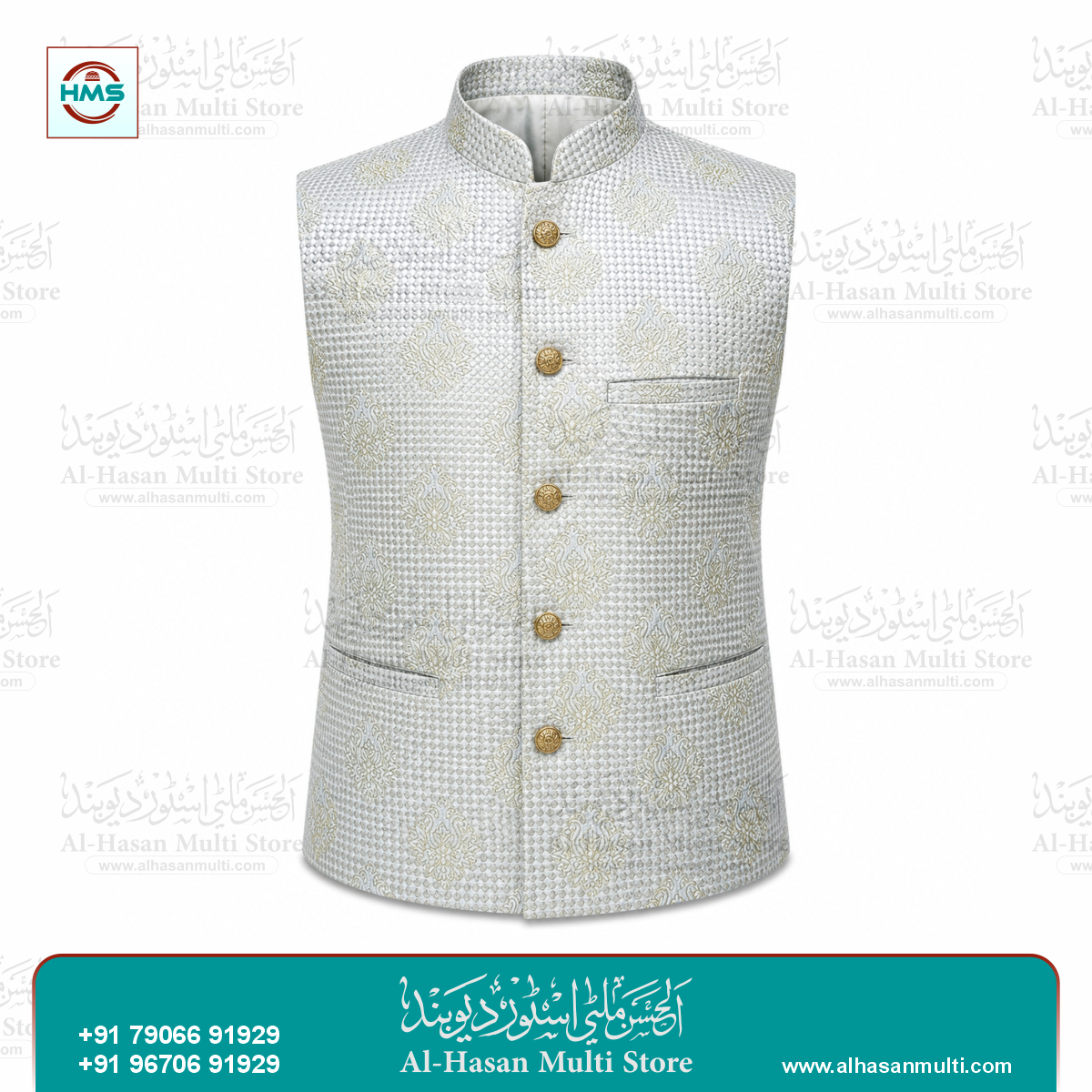 Royal Indigo Floral Jacquard Sadri Waistcoat for Men