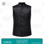 Onyx Black Leaf Jacquard Sadri Waistcoat for Men