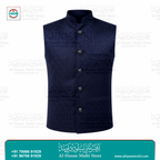 Midnight Blue Diamond Jacquard Sadri Waistcoat for Men