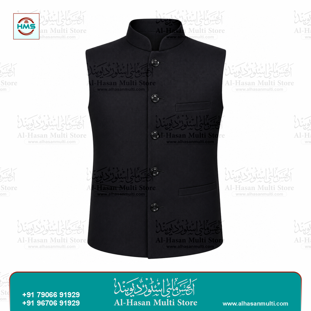 Jet Black Premium Sadri Waistcoat for Men