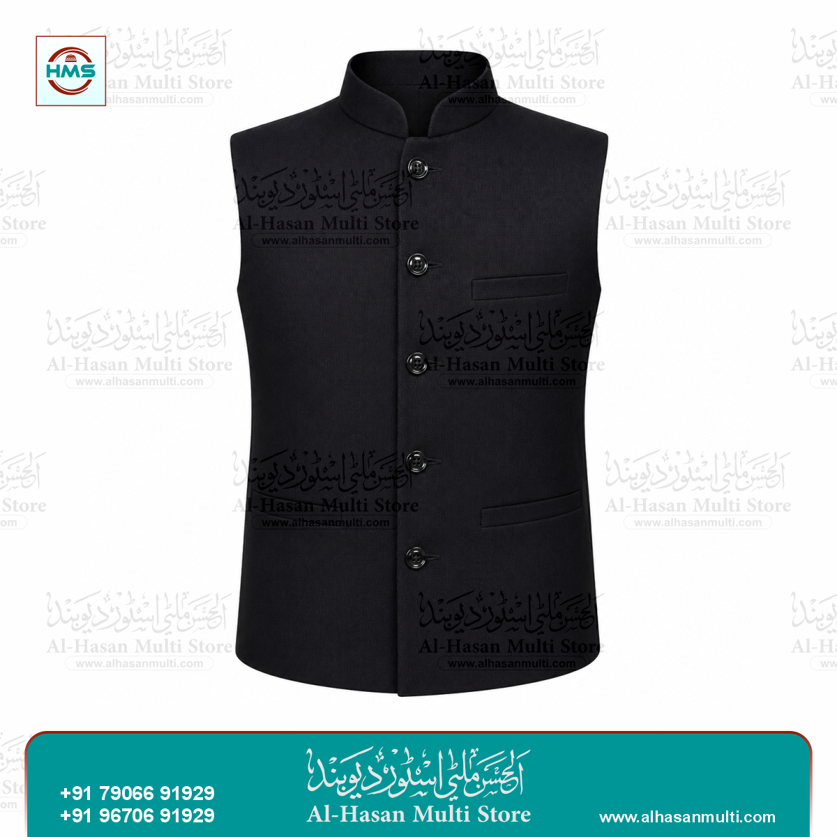 Jet Black Premium Sadri Waistcoat for Men