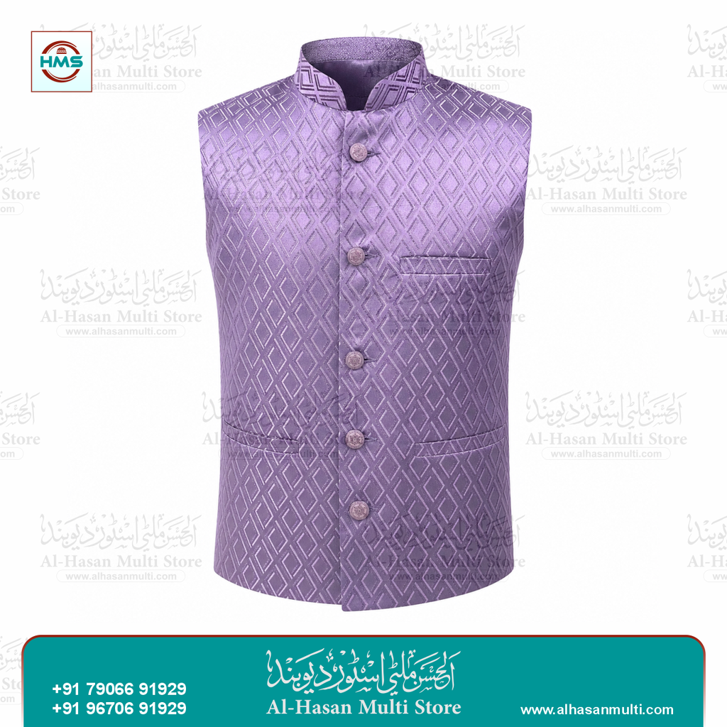 Mauve Diamond Jacquard Sadri Waistcoat for Men