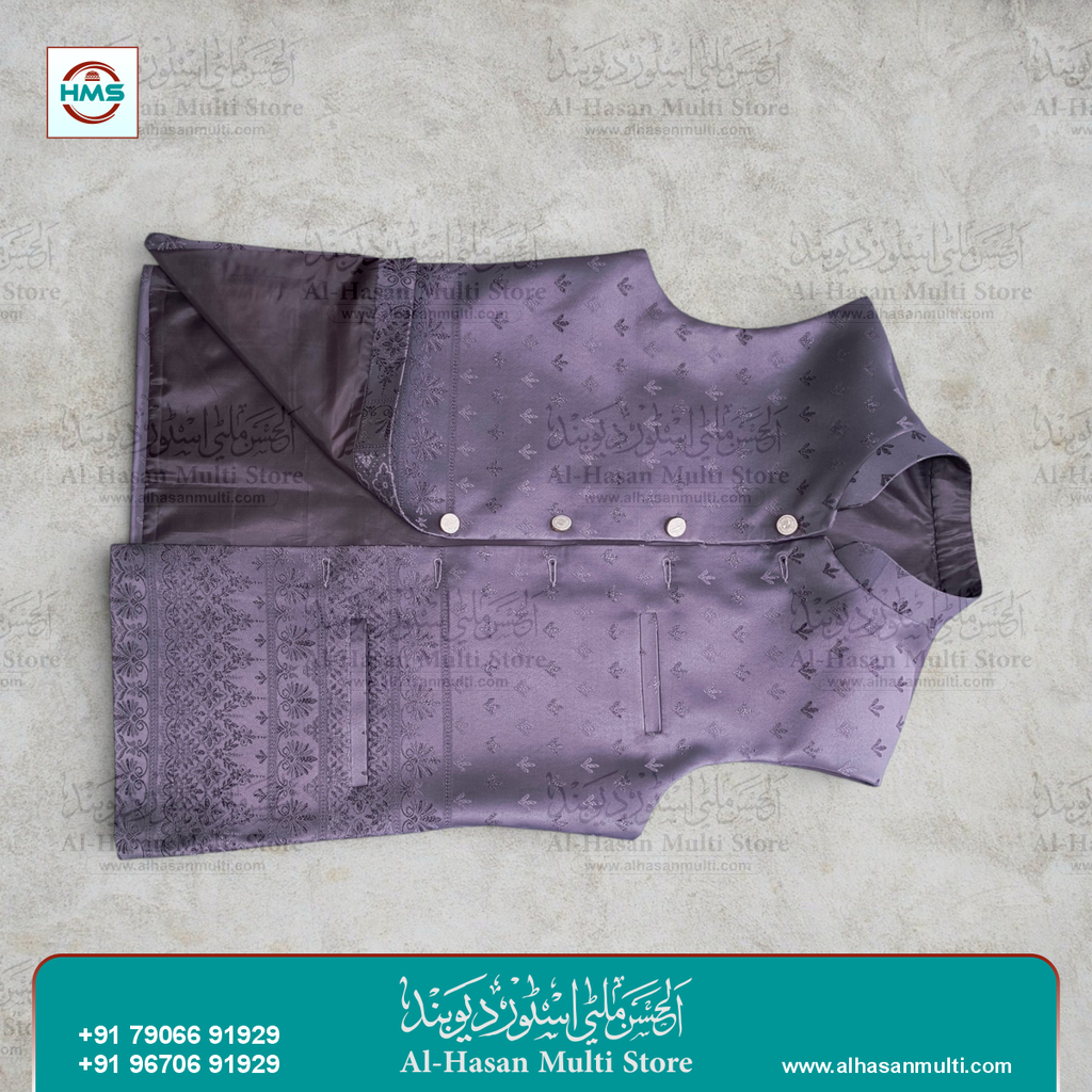 Lilac Mauve Dual Pattern Jacquard Sadri Waistcoat for Men