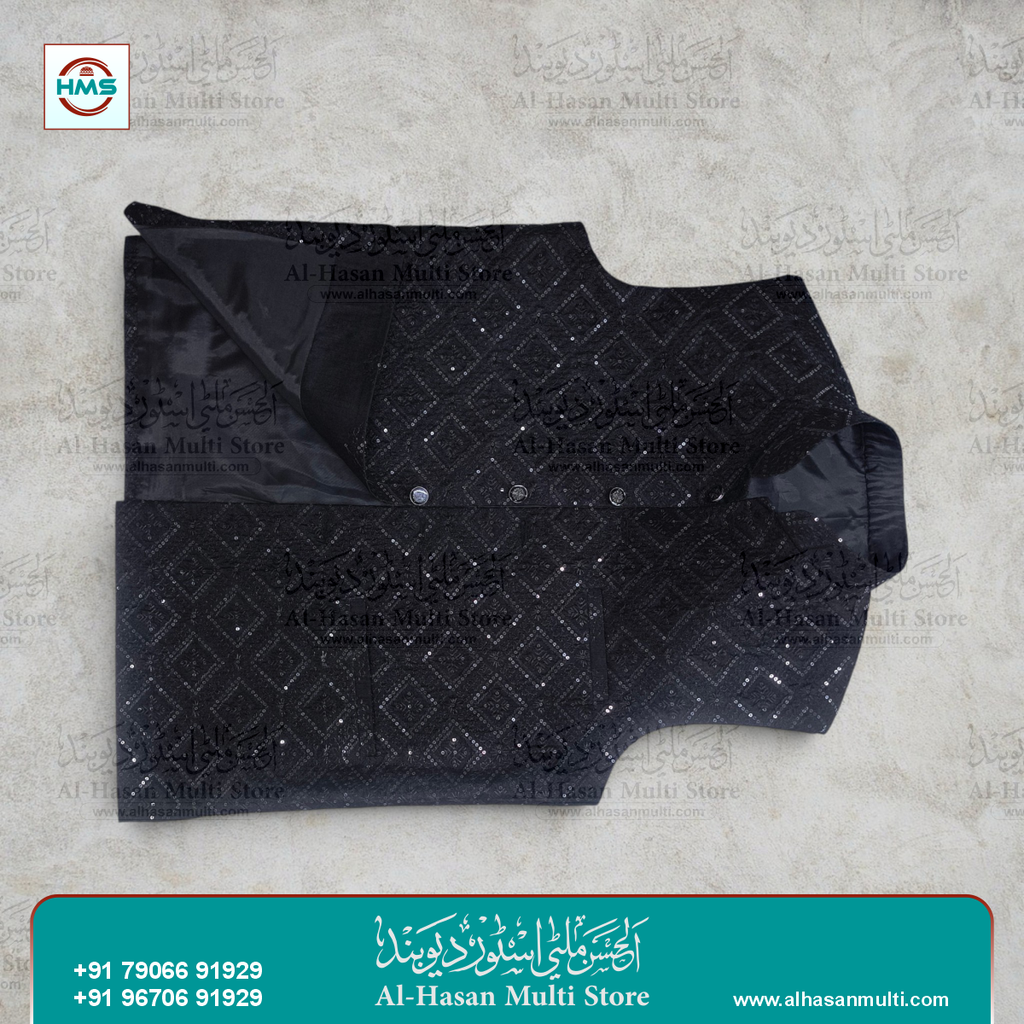 The Midnight Black Geometric Sequined Sadri