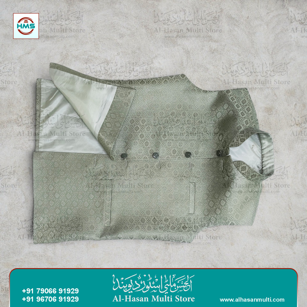 Sage Green Diamond Jacquard Sadri Waistcoat for Men
