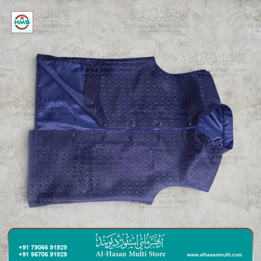 Midnight Blue Diamond Jacquard Sadri Waistcoat for Men