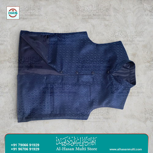 Royal Blue Diamond Jacquard Sadri Waistcoat for Men