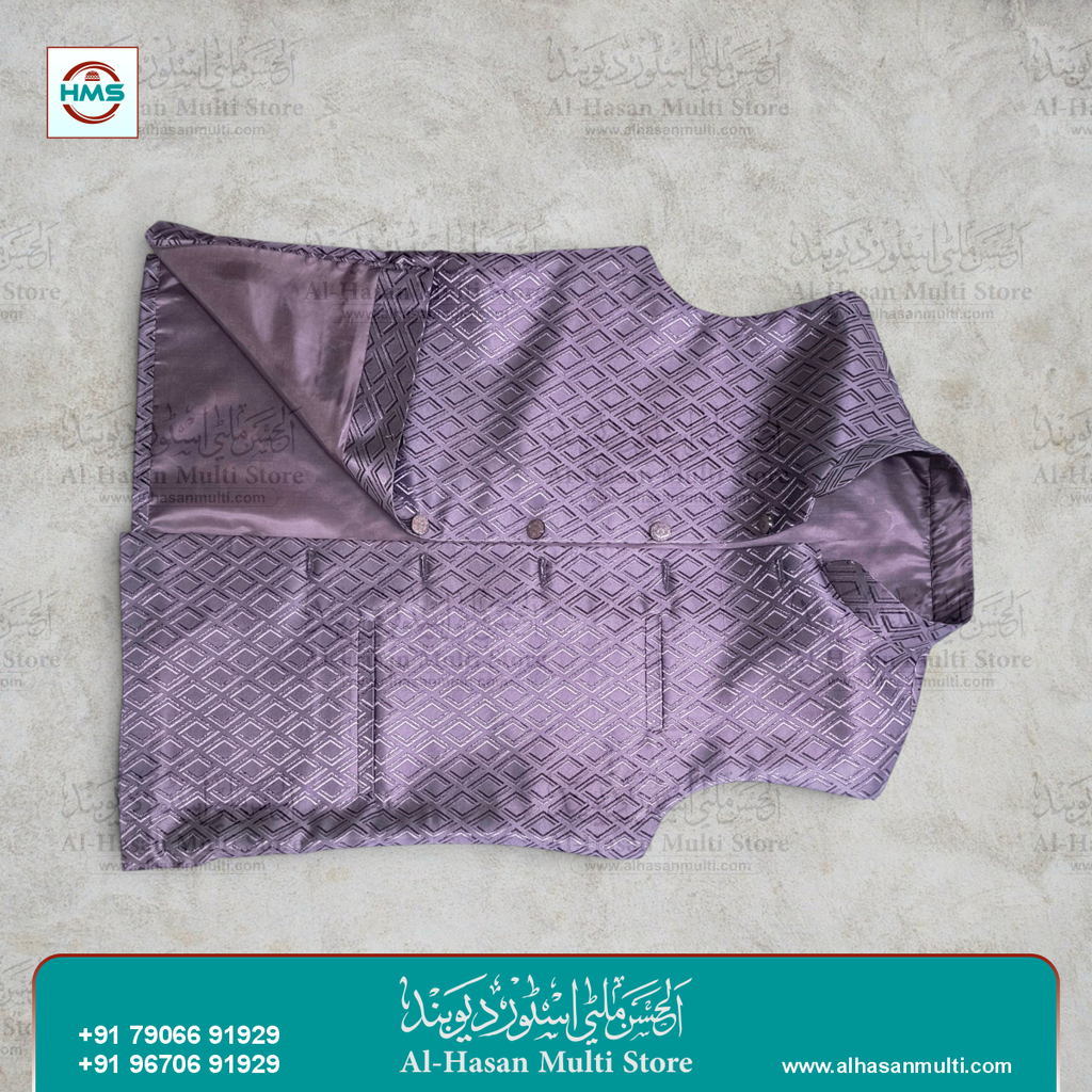 Mauve Diamond Jacquard Sadri Waistcoat for Men