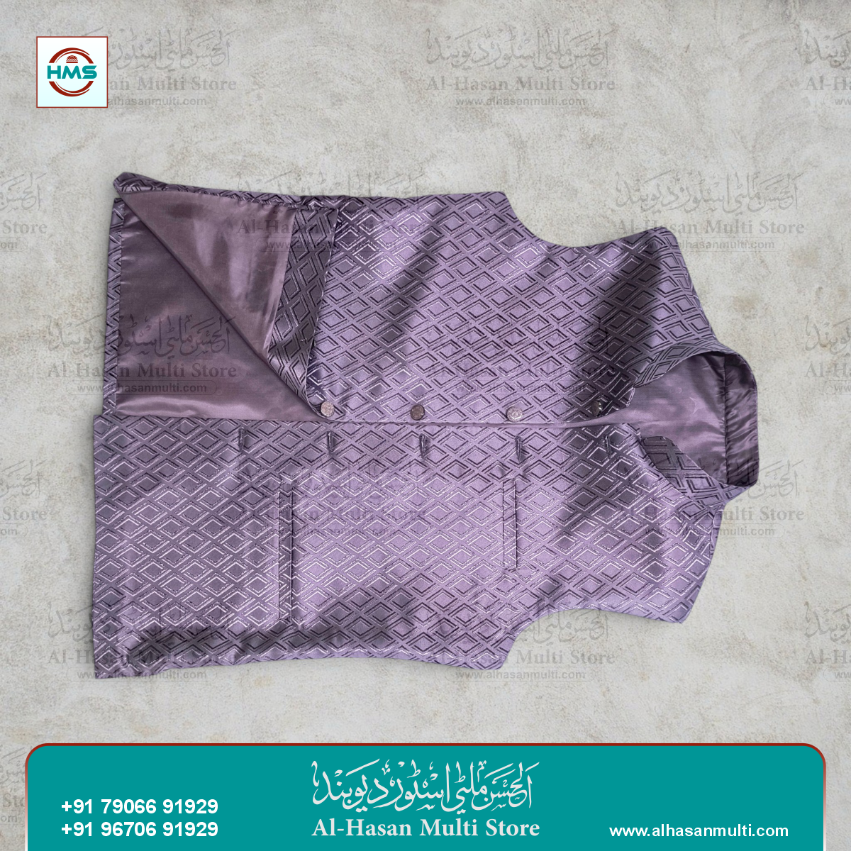 Mauve Diamond Jacquard Sadri Waistcoat for Men