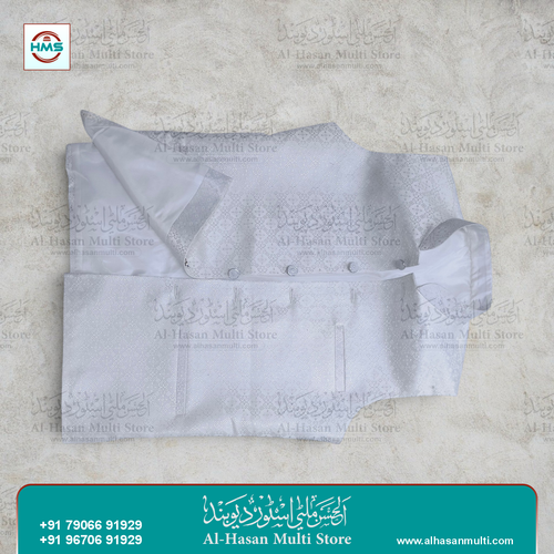 Pearl White Geometric Jacquard Sadri Waistcoat for Men