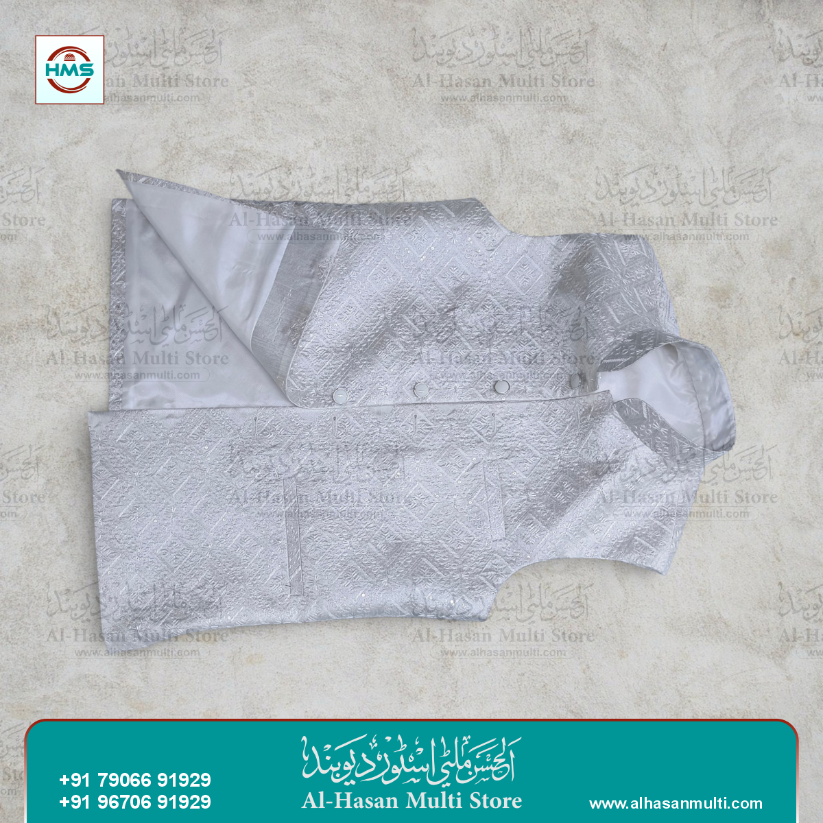 Arctic White Diamond Embroidered Sadri Waistcoat for Men