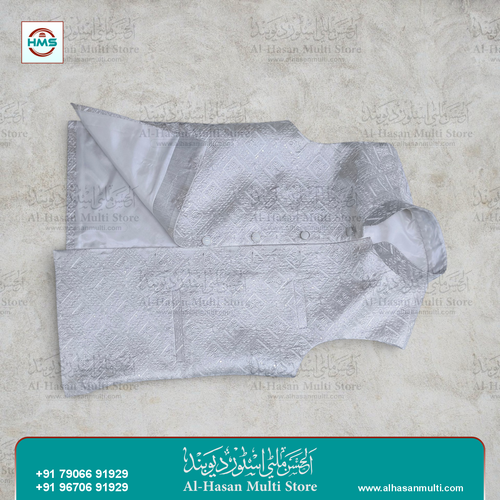 Arctic White Diamond Embroidered Sadri Waistcoat for Men