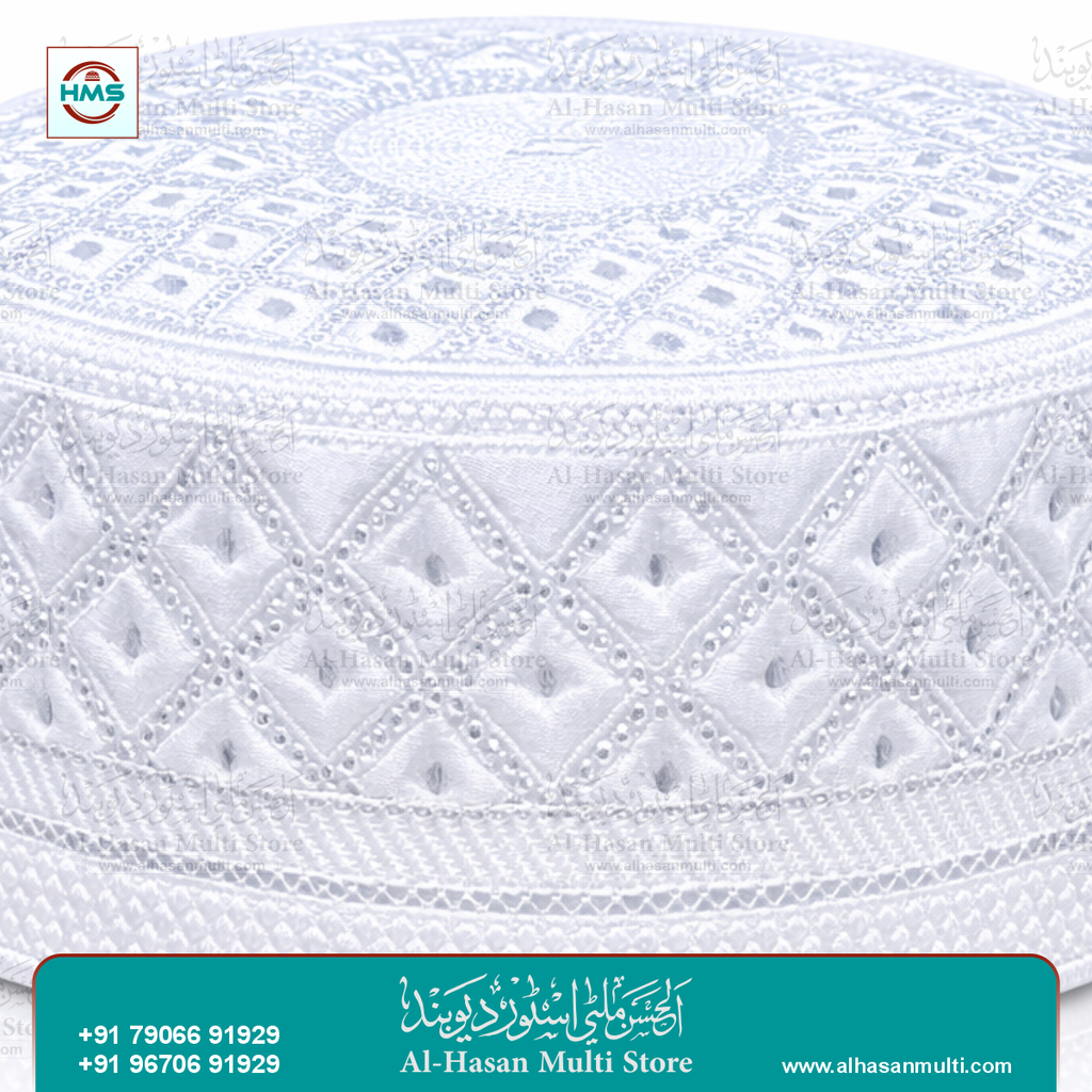White Diamond Embroidered Prayer Topi