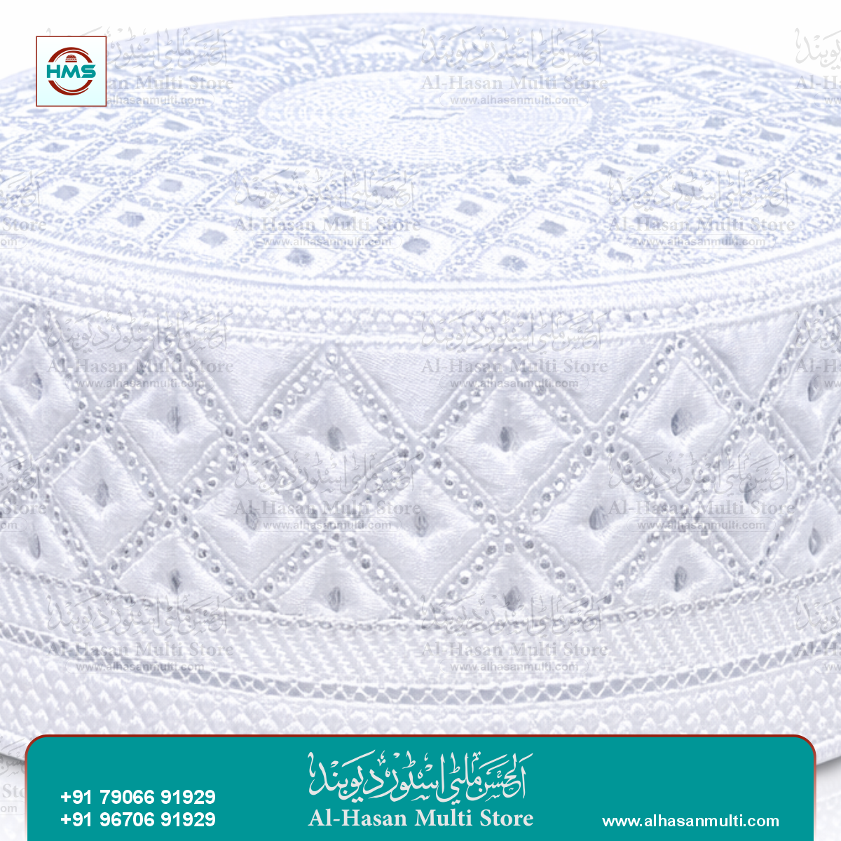 White Diamond Embroidered Prayer Topi