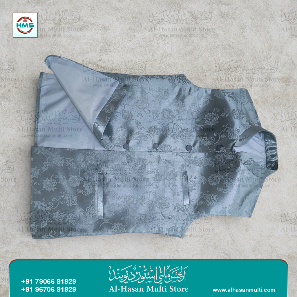 Ice Blue Floral Jacquard Sadri Waistcoat for Men
