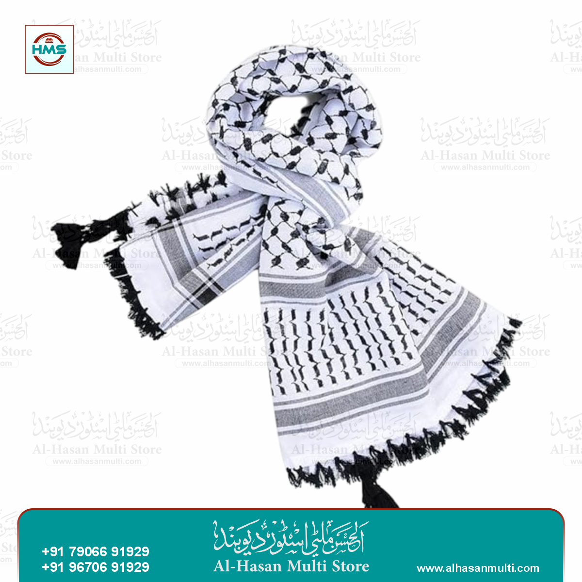 Premium Black & White Palestinian Keffiyeh Rumal