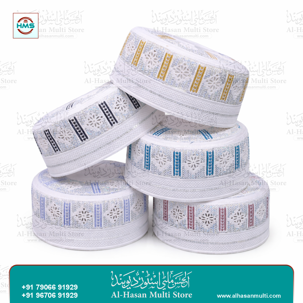 Floral Stripe Embroidered Muslim Topi
