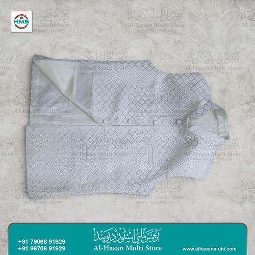 Frost White Sequin Embroidered Sadri Waistcoat for Men