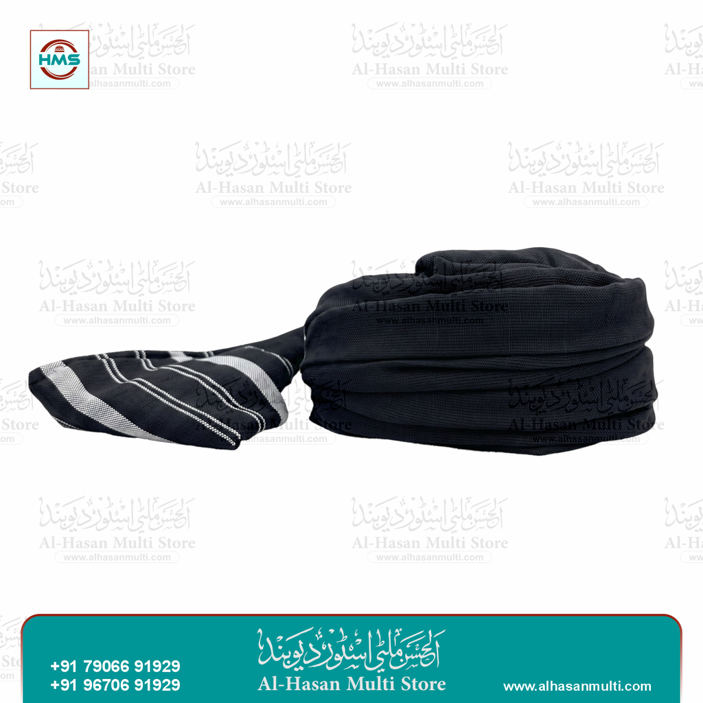 Premium Qasmi Black & White Traditional Striped Imama | Soft Cotton Islamic Turban Cloth | 5 MTR.