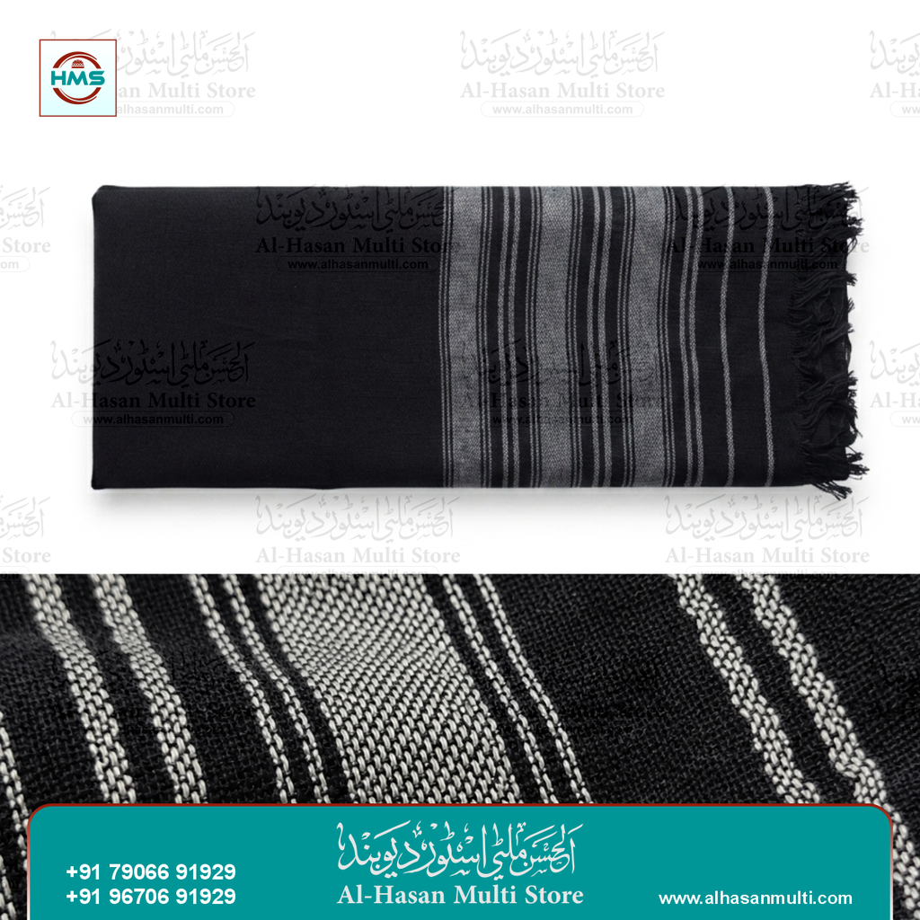 Premium Qasmi Black & White Traditional Striped Imama | Soft Cotton Islamic Turban Cloth | 5 MTR.